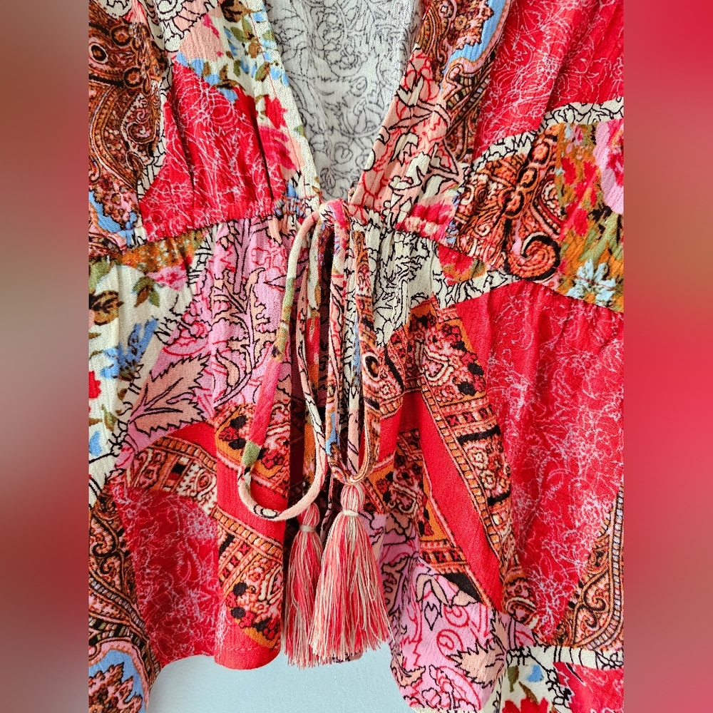 Lovestitch Retro Floral Tie Front Kimono Top - Picture 3 of 6
